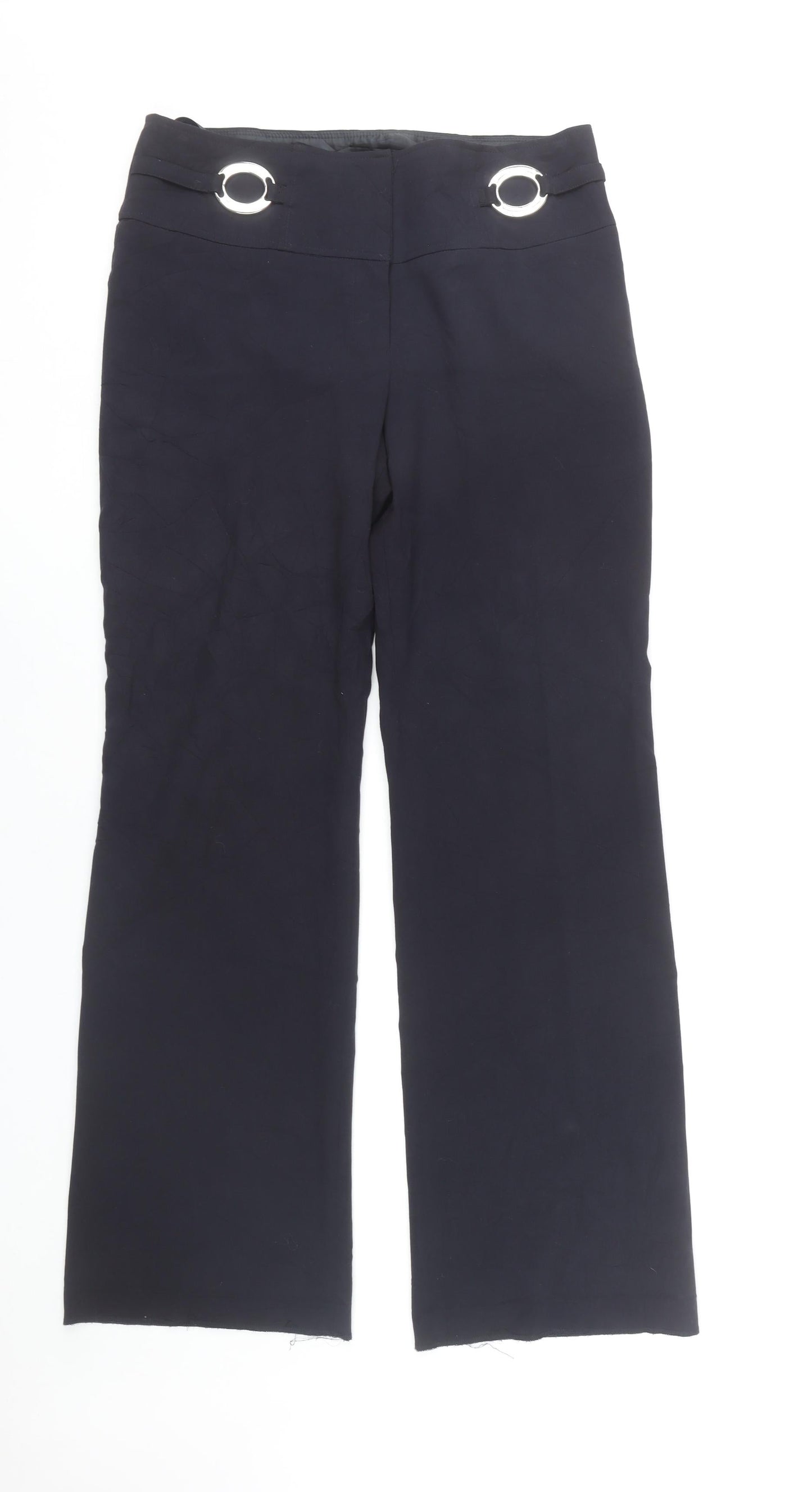 FEMME Women’s Black Straight Leg Trousers Size 12 with Buckle Detail