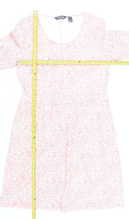 Lands' End Women’s Pink Floral Knee Length A-Line Dress M