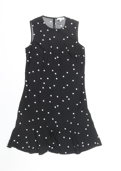 Warehouse Women’s Black Polka Dot Shift Dress Size 8 Knee Length Sleeveless
