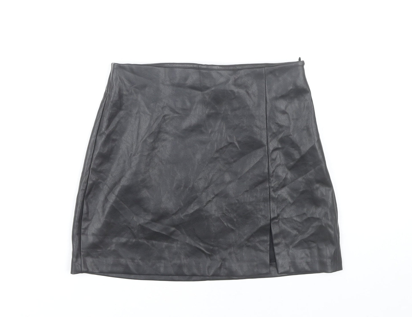 Pull&Bear Women Black Size 12 Faux Leather Pencil Skirt Mid Rise
