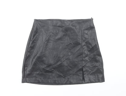 Pull&Bear Women Black Size 12 Faux Leather Pencil Skirt Mid Rise