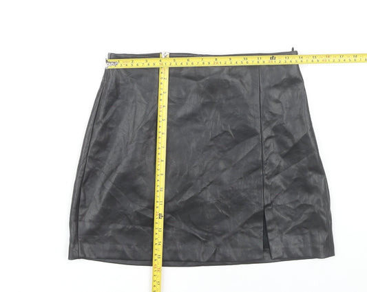 Pull&Bear Women Black Size 12 Faux Leather Pencil Skirt Mid Rise
