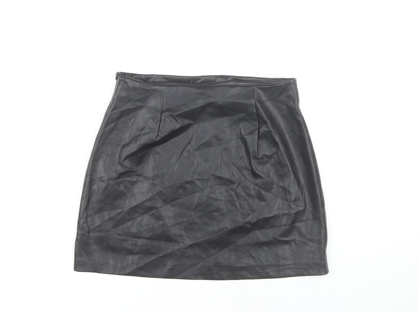 Pull&Bear Women Black Size 12 Faux Leather Pencil Skirt Mid Rise