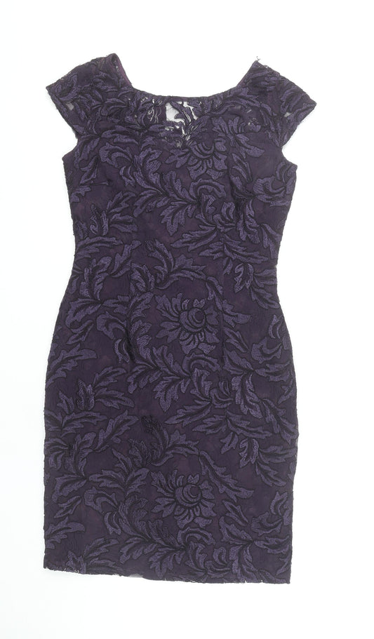 Jacques Vert Petite Purple Floral Lace Sheath Dress UK 8