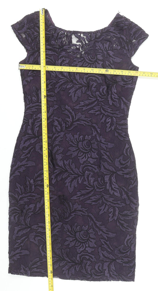 Jacques Vert Petite Purple Floral Lace Sheath Dress UK 8