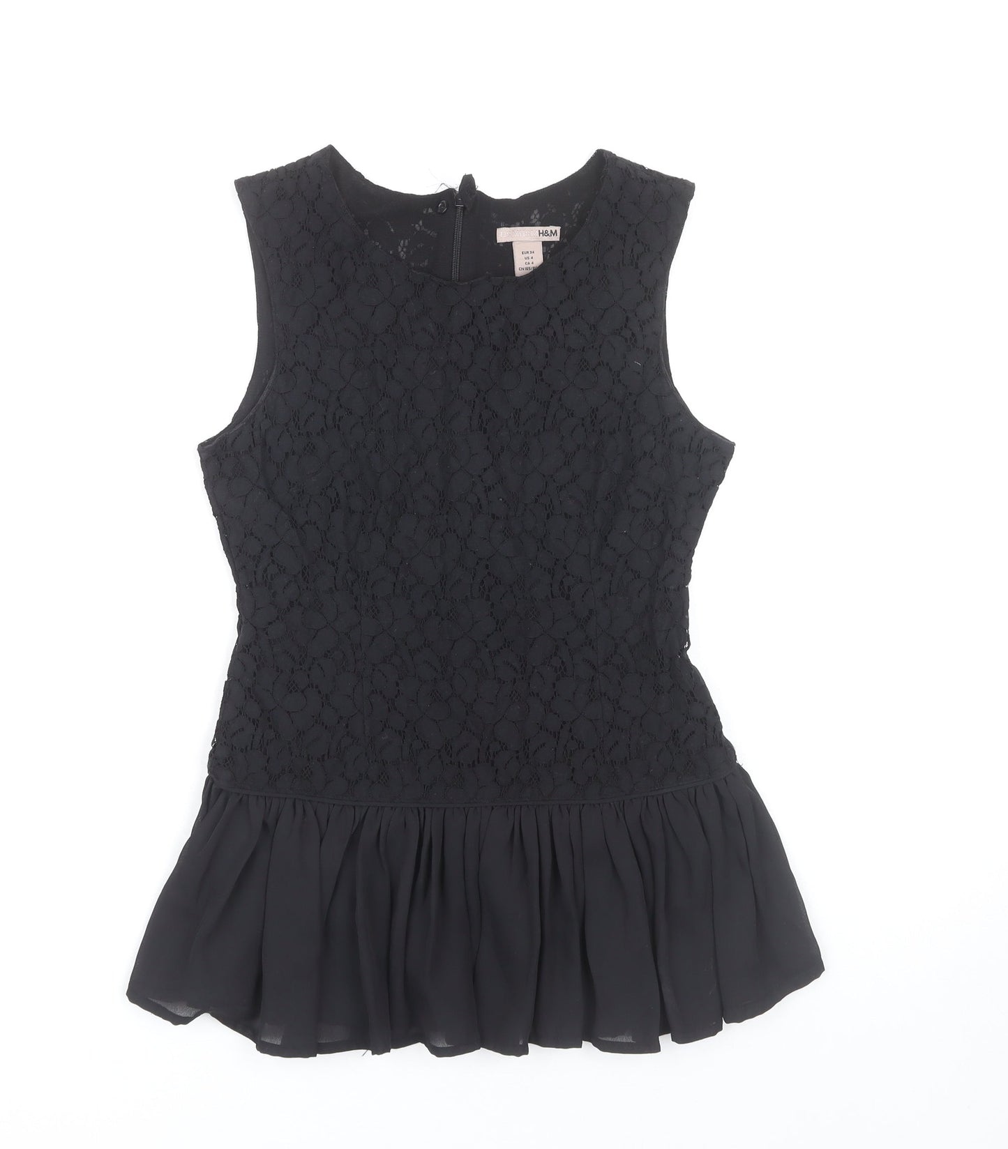 Womens UK Size 6 H&M Black Peplum Blouse