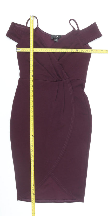 AX Paris Women’s Purple Cold Shoulder Bodycon Dress Size 10 Partywear