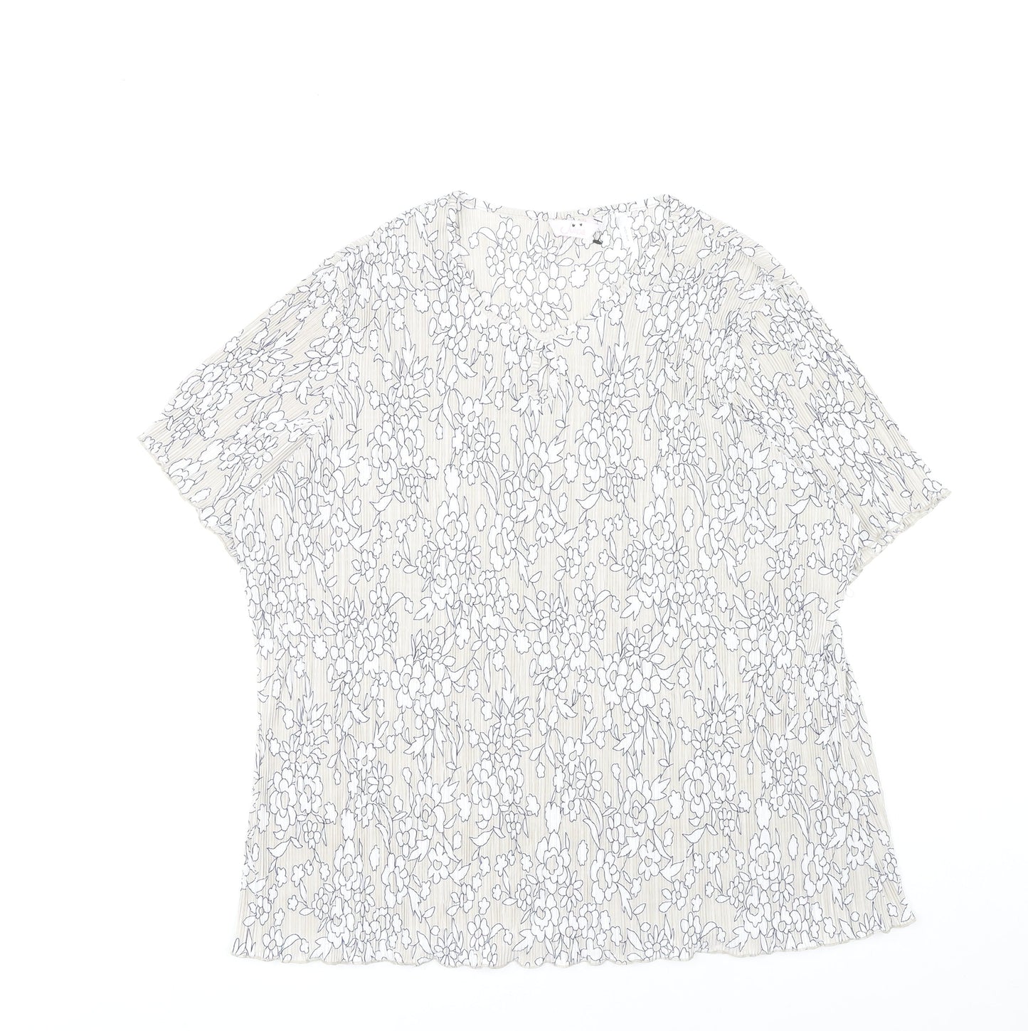 Julipa Women's Ivory Floral Blouse UK 26 Plus Size Short Sleeve V-Neck