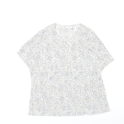Julipa Women's Ivory Floral Blouse UK 26 Plus Size Short Sleeve V-Neck