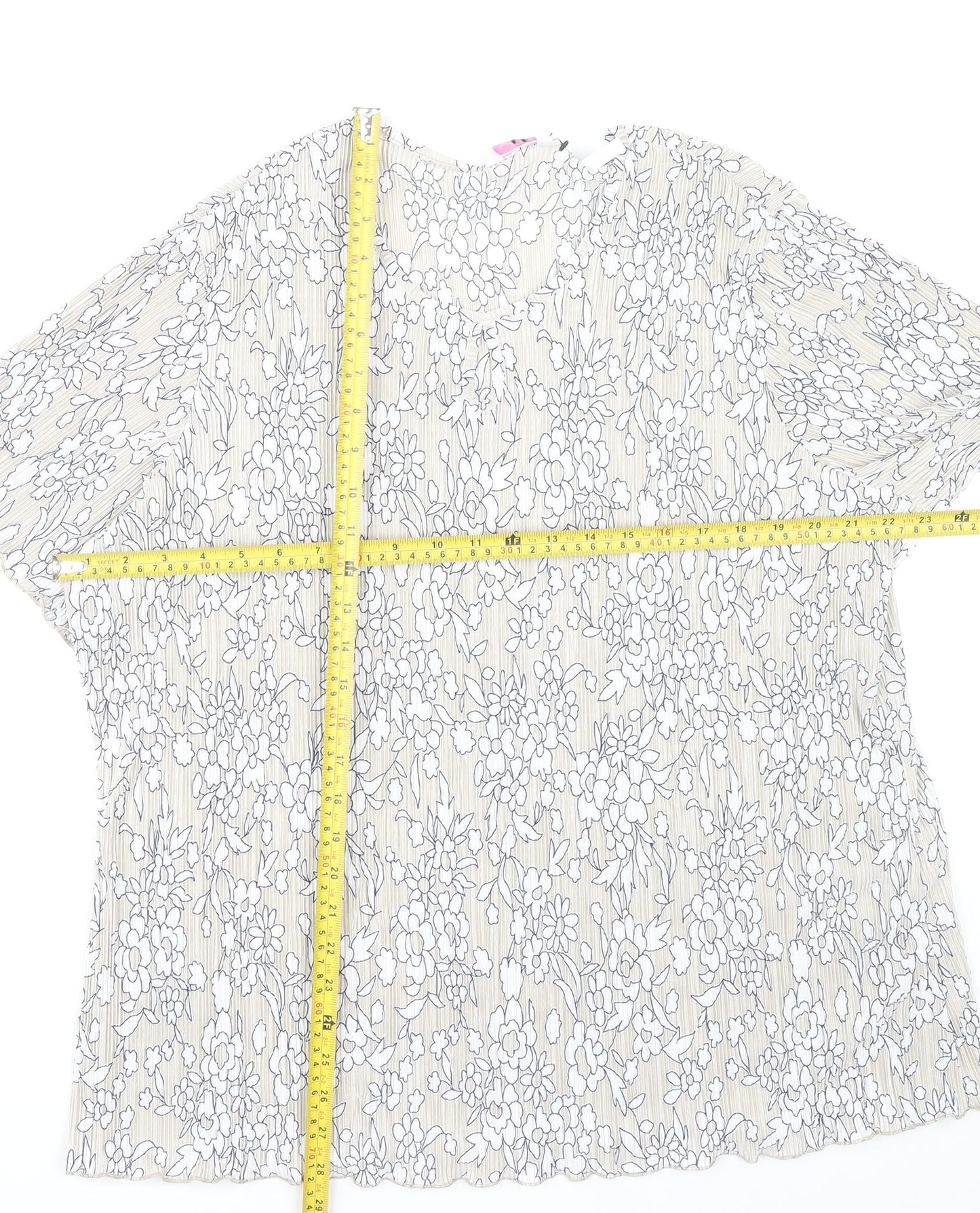 Julipa Women's Ivory Floral Blouse UK 26 Plus Size Short Sleeve V-Neck
