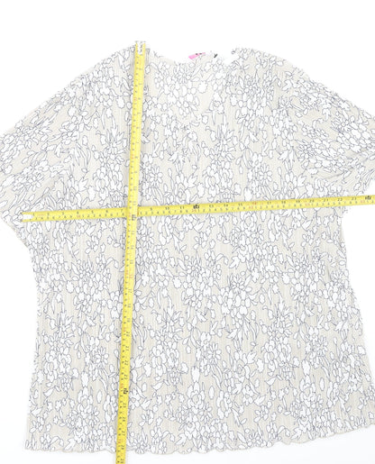 Julipa Women's Ivory Floral Blouse UK 26 Plus Size Short Sleeve V-Neck