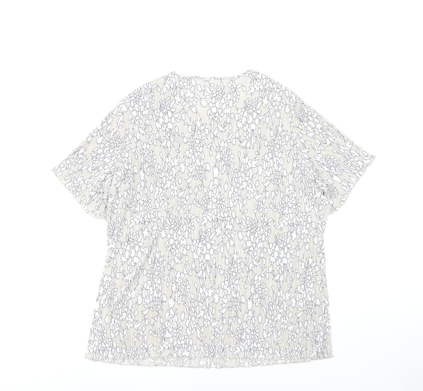 Julipa Women's Ivory Floral Blouse UK 26 Plus Size Short Sleeve V-Neck