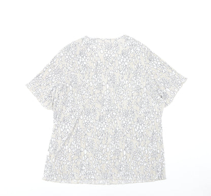 Julipa Women's Ivory Floral Blouse UK 26 Plus Size Short Sleeve V-Neck