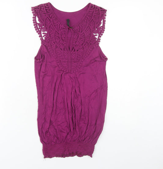 E-vie Womens Pink Crochet Trim Sleeveless Camisole Top Size 10-12