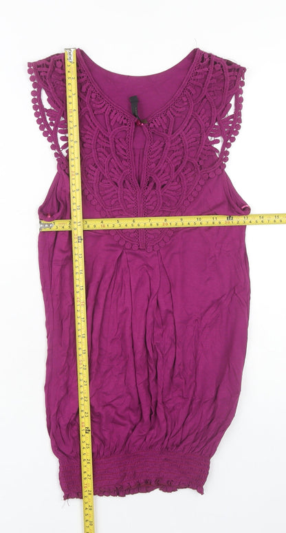 E-vie Womens Pink Crochet Trim Sleeveless Camisole Top Size 10-12