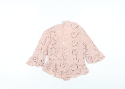 Miss Selfridge Women’s Pink Lace Tunic Blouse UK 8 3/4 Sleeve V-Neck Ruffle Hem