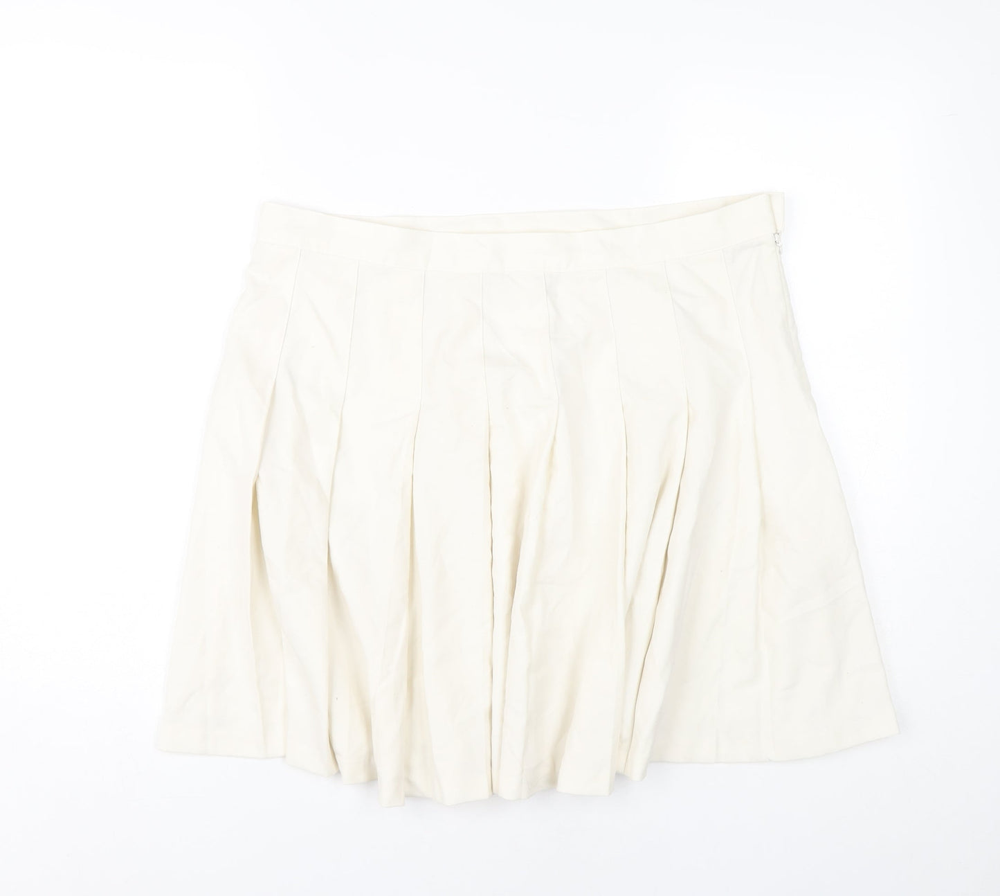 Monki Women Ivory Knee Length Pleated Skirt Size 18 Cotton Lined