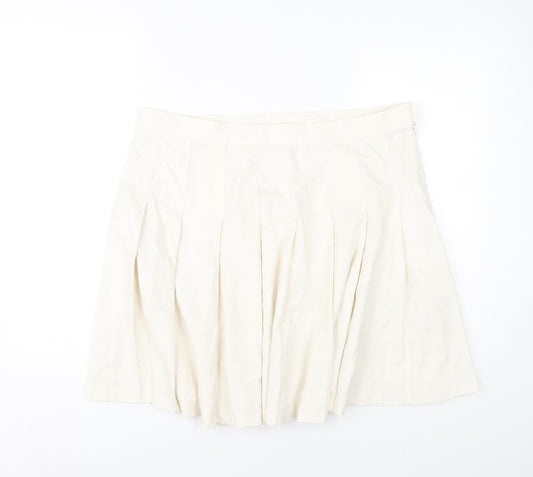 Monki Women Ivory Knee Length Pleated Skirt Size 18 Cotton Lined