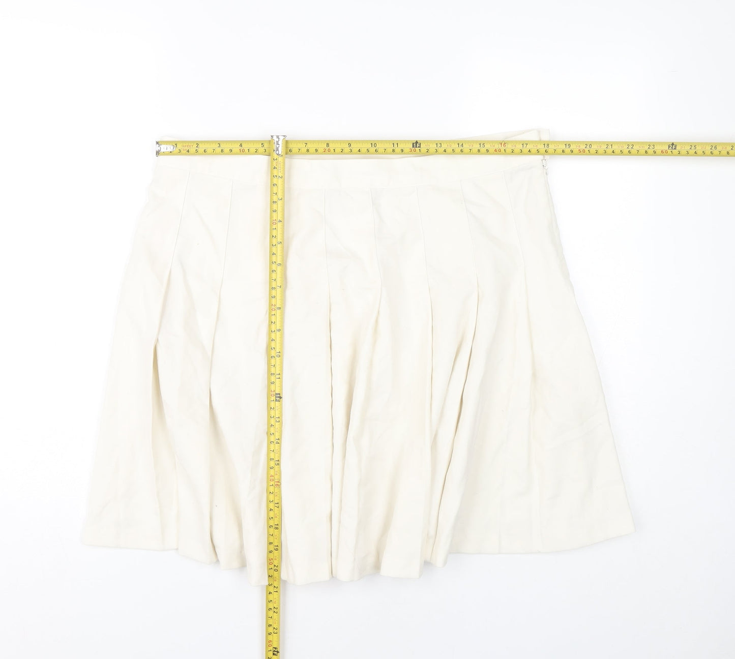 Monki Women Ivory Knee Length Pleated Skirt Size 18 Cotton Lined