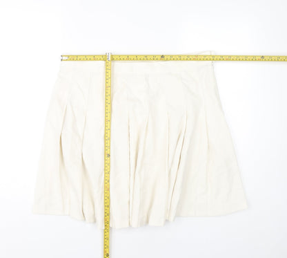 Monki Women Ivory Knee Length Pleated Skirt Size 18 Cotton Lined