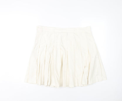 Monki Women Ivory Knee Length Pleated Skirt Size 18 Cotton Lined