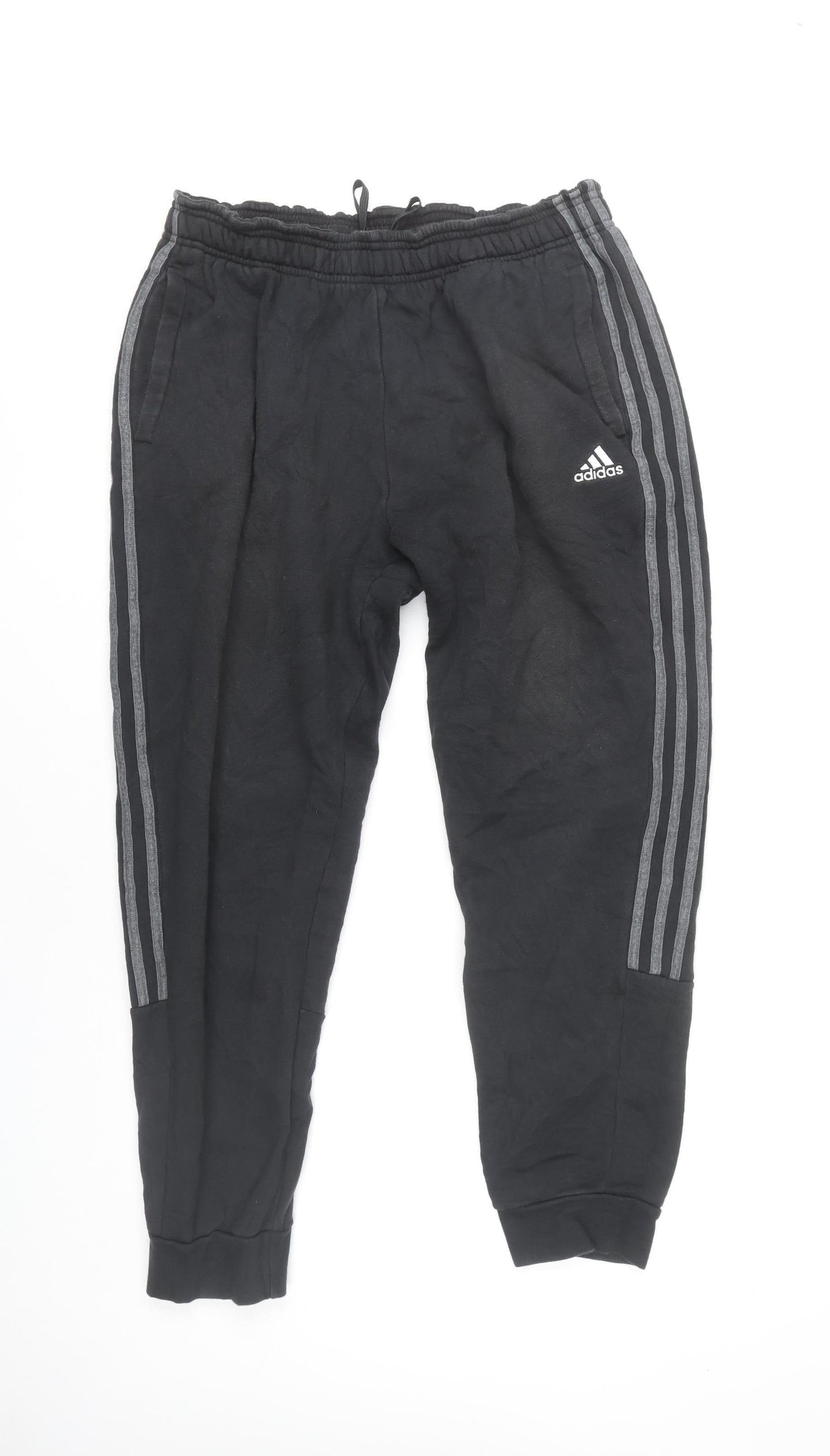 Adidas Men’s Black Jogger Trousers L Cotton Blend Tapered Sportswear