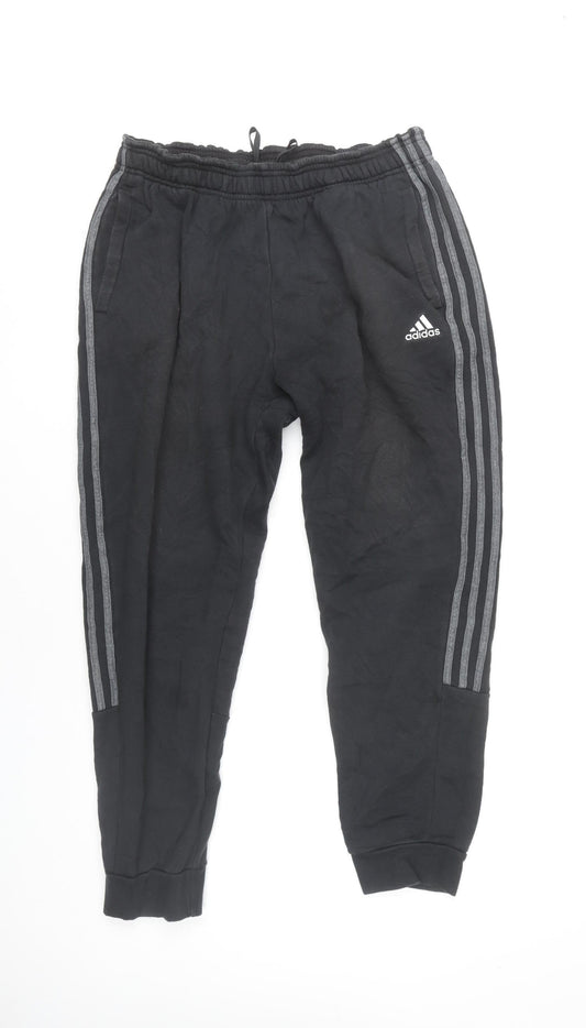 Adidas Men’s Black Jogger Trousers L Cotton Blend Tapered Sportswear