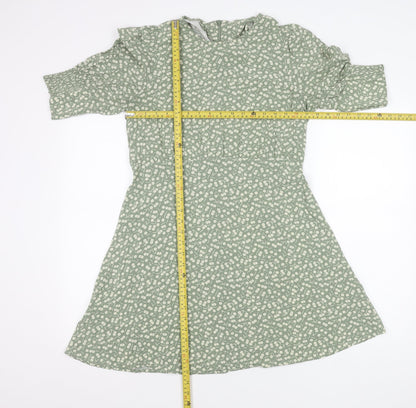 Next Women's Green Floral Knee Length A-Line Dress Size 12