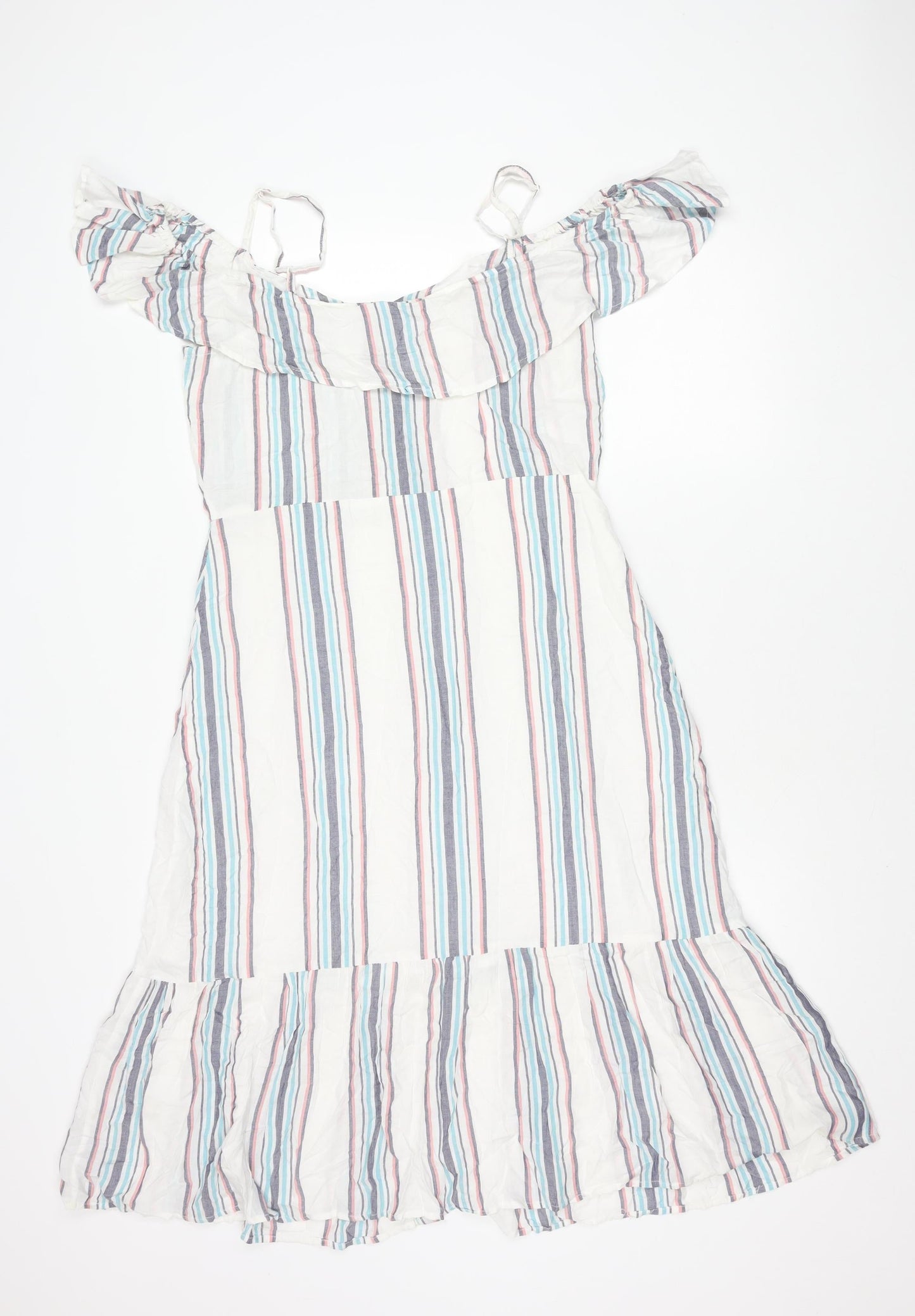 Lipsy Women’s Multicoloured Striped A-Line Puff Sleeve Dress UK 12