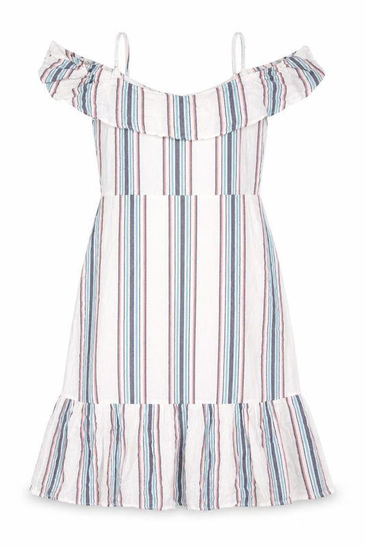 Lipsy Women’s Multicoloured Striped A-Line Puff Sleeve Dress UK 12