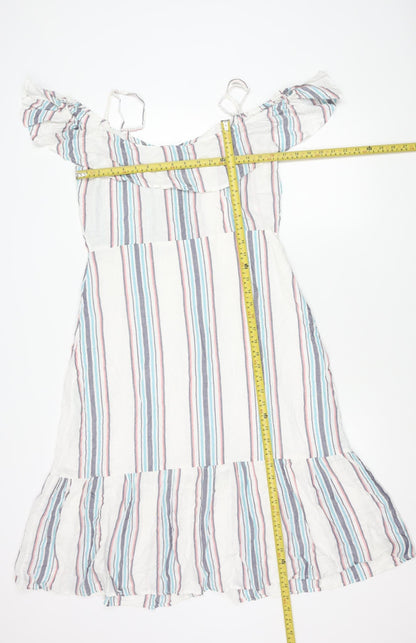 Lipsy Women’s Multicoloured Striped A-Line Puff Sleeve Dress UK 12