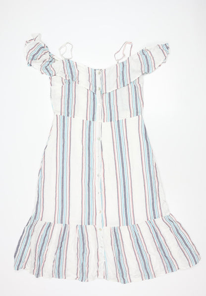 Lipsy Women’s Multicoloured Striped A-Line Puff Sleeve Dress UK 12