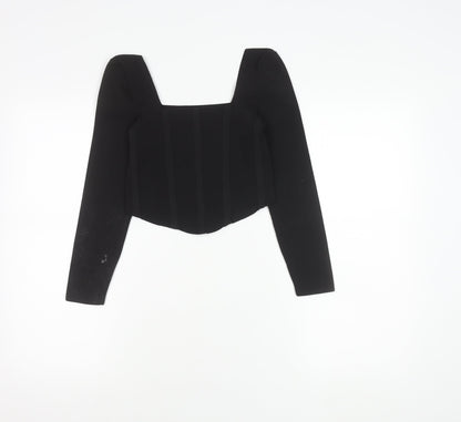 New Look Women’s Black Petite Cropped Blouse UK 10 Slim Fit Party Top