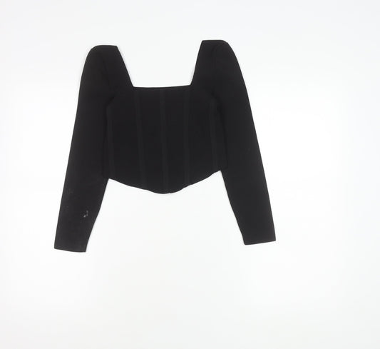 New Look Women’s Black Petite Cropped Blouse UK 10 Slim Fit Party Top