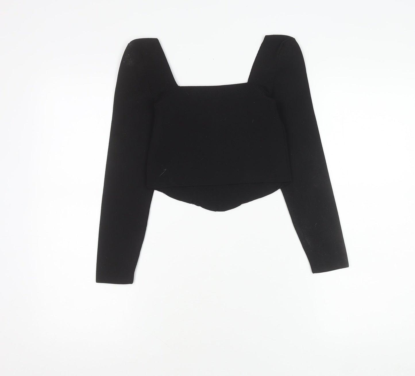 New Look Women’s Black Petite Cropped Blouse UK 10 Slim Fit Party Top