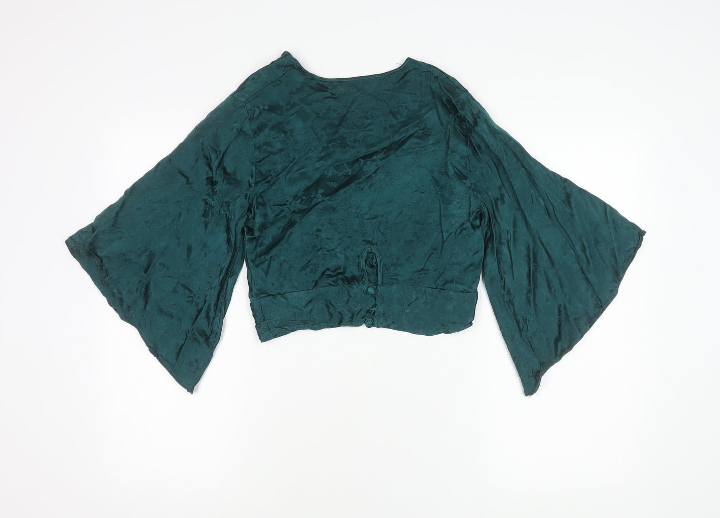 Primark Women’s Green Cropped Satin Blouse Flared Sleeve Size 10