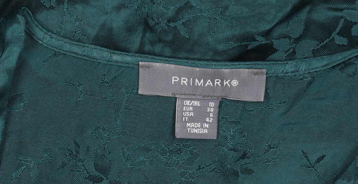 Primark Women’s Green Cropped Satin Blouse Flared Sleeve Size 10