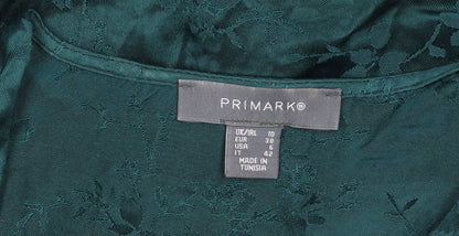 Primark Women’s Green Cropped Satin Blouse Flared Sleeve Size 10