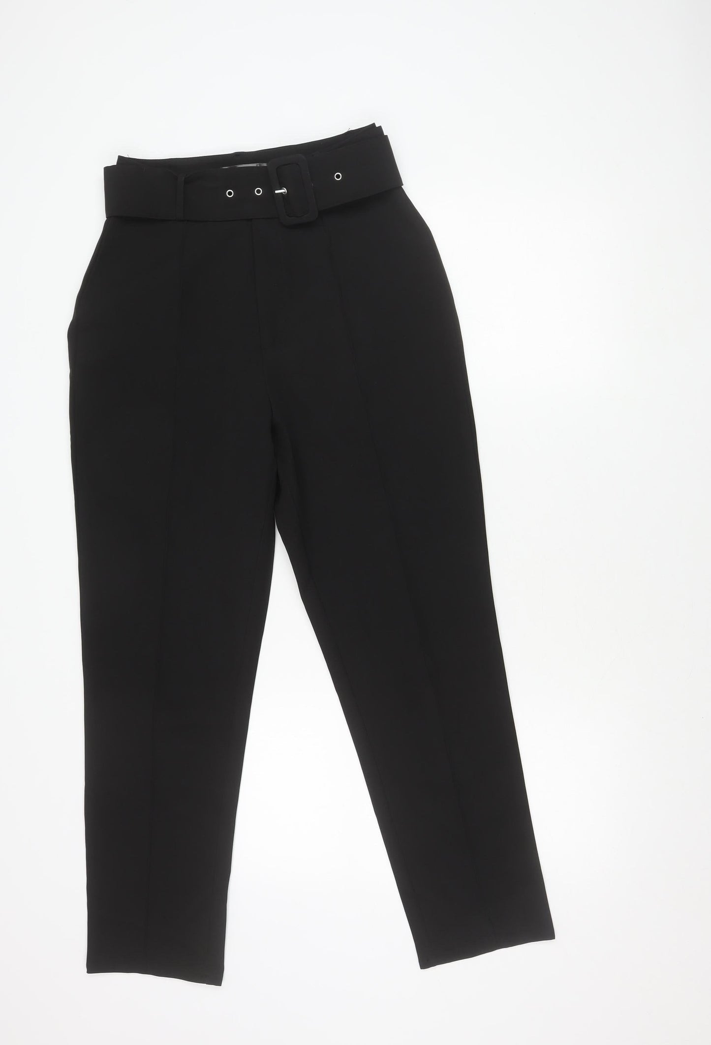 Missguided Women’s Black Size 8 High Rise Tapered Belted Crepe Trousers