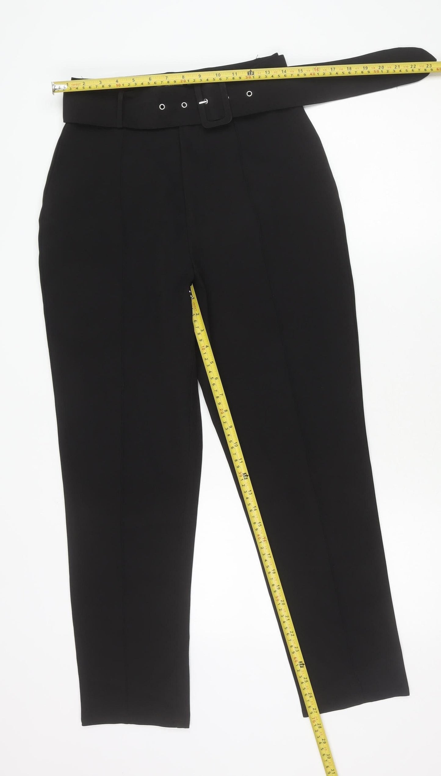 Missguided Women’s Black Size 8 High Rise Tapered Belted Crepe Trousers