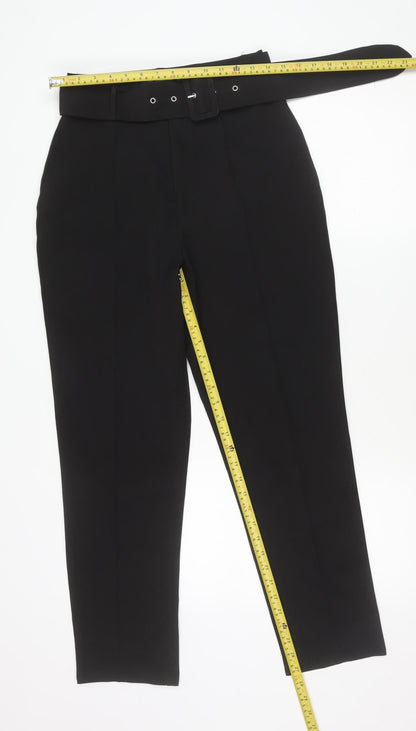Missguided Women’s Black Size 8 High Rise Tapered Belted Crepe Trousers