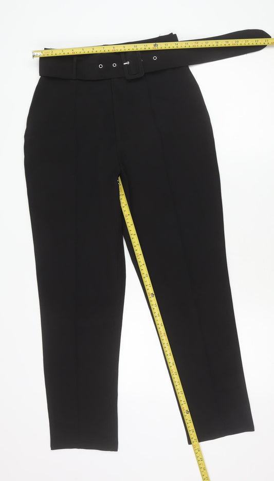 Missguided Women’s Black Size 8 High Rise Tapered Belted Crepe Trousers