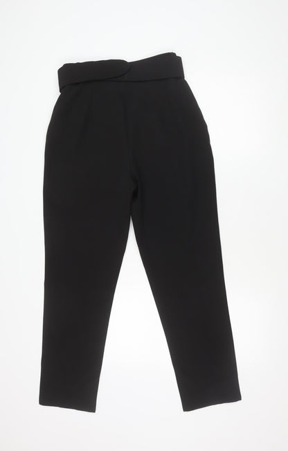Missguided Women’s Black Size 8 High Rise Tapered Belted Crepe Trousers