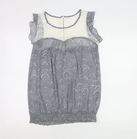 M&Co. Womens Grey Polka Dot Lace Chiffon Blouse Size 12 Sleeveless