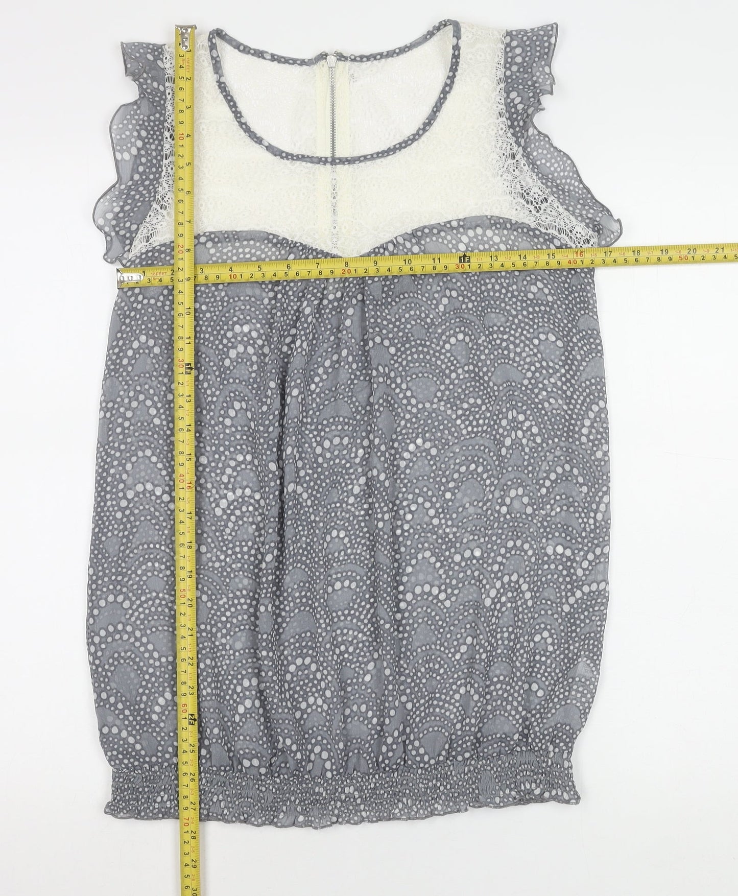 M&Co. Womens Grey Polka Dot Lace Chiffon Blouse Size 12 Sleeveless