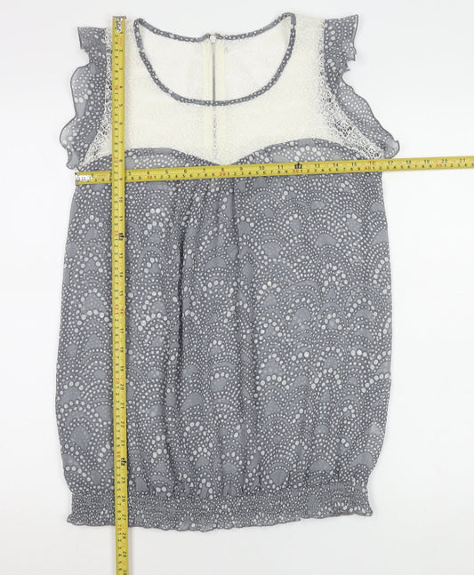 M&Co. Womens Grey Polka Dot Lace Chiffon Blouse Size 12 Sleeveless
