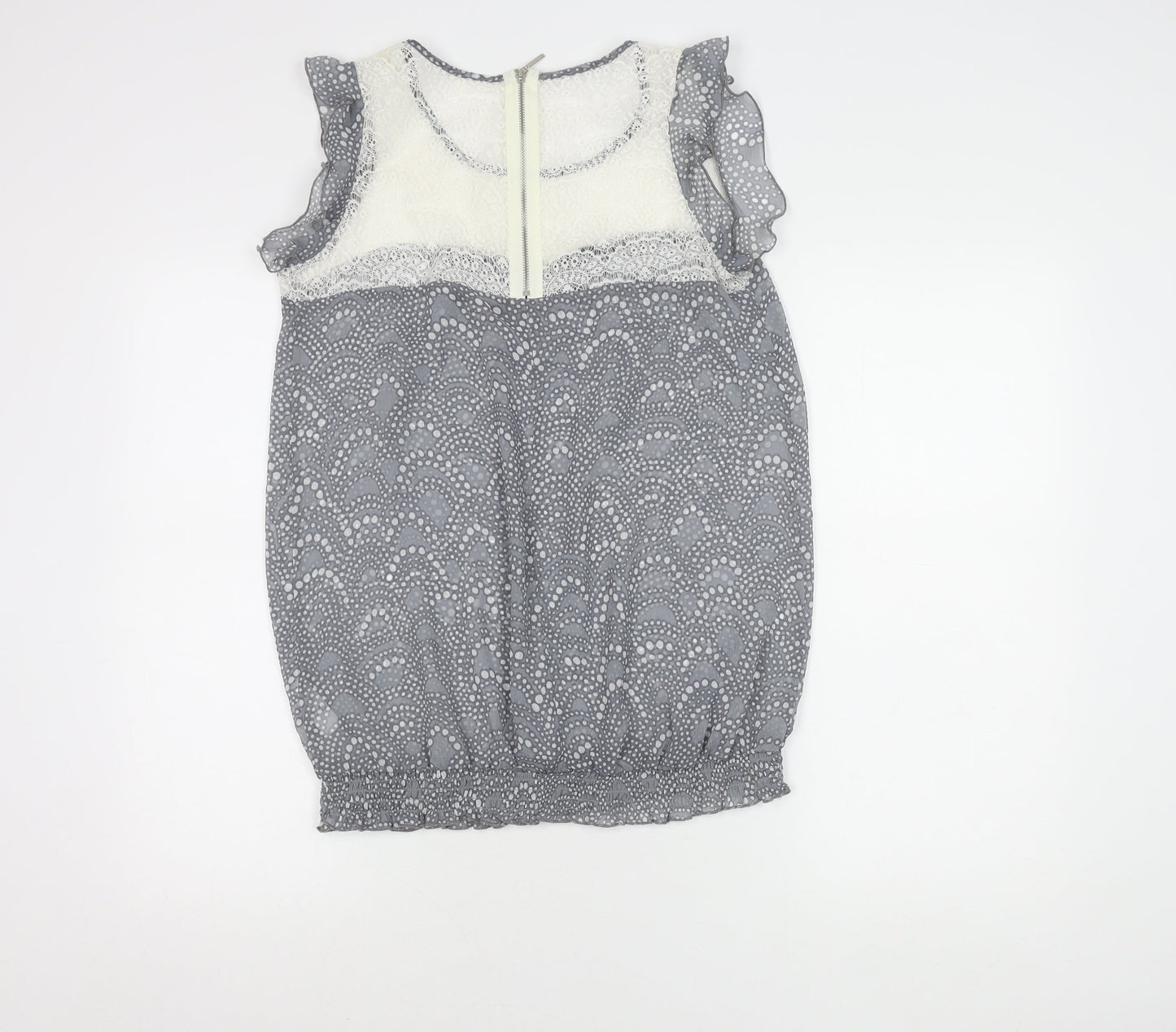 M&Co. Womens Grey Polka Dot Lace Chiffon Blouse Size 12 Sleeveless