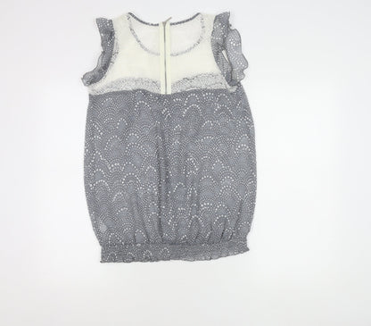 M&Co. Womens Grey Polka Dot Lace Chiffon Blouse Size 12 Sleeveless