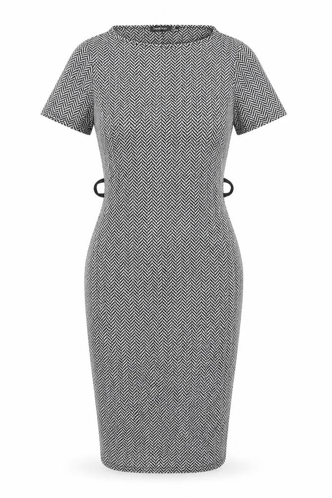 Boohoo Women’s Black Herringbone Bodycon Dress Size 10 Knee-Length