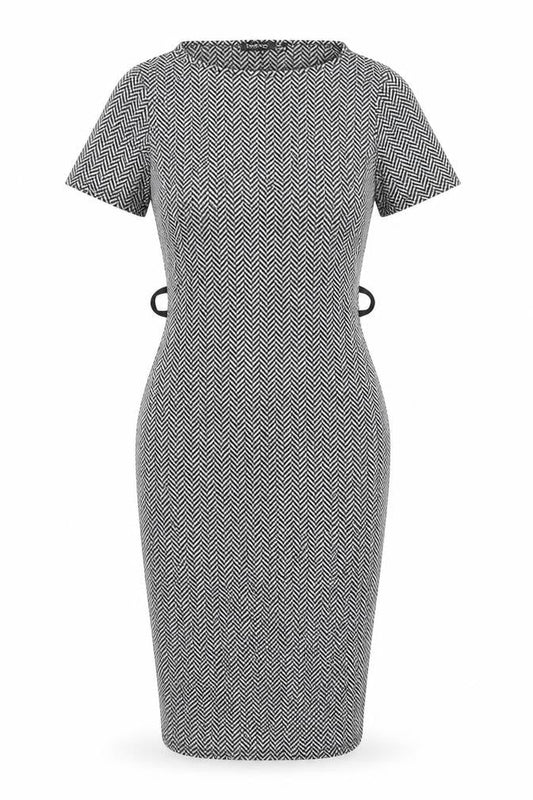 Boohoo Women’s Black Herringbone Bodycon Dress Size 10 Knee-Length